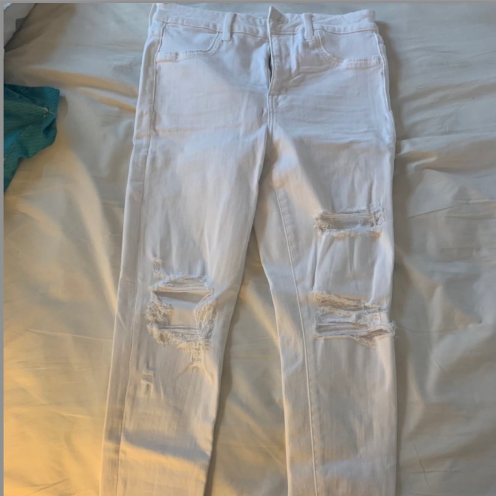 american eagle high waisted white jeggings
